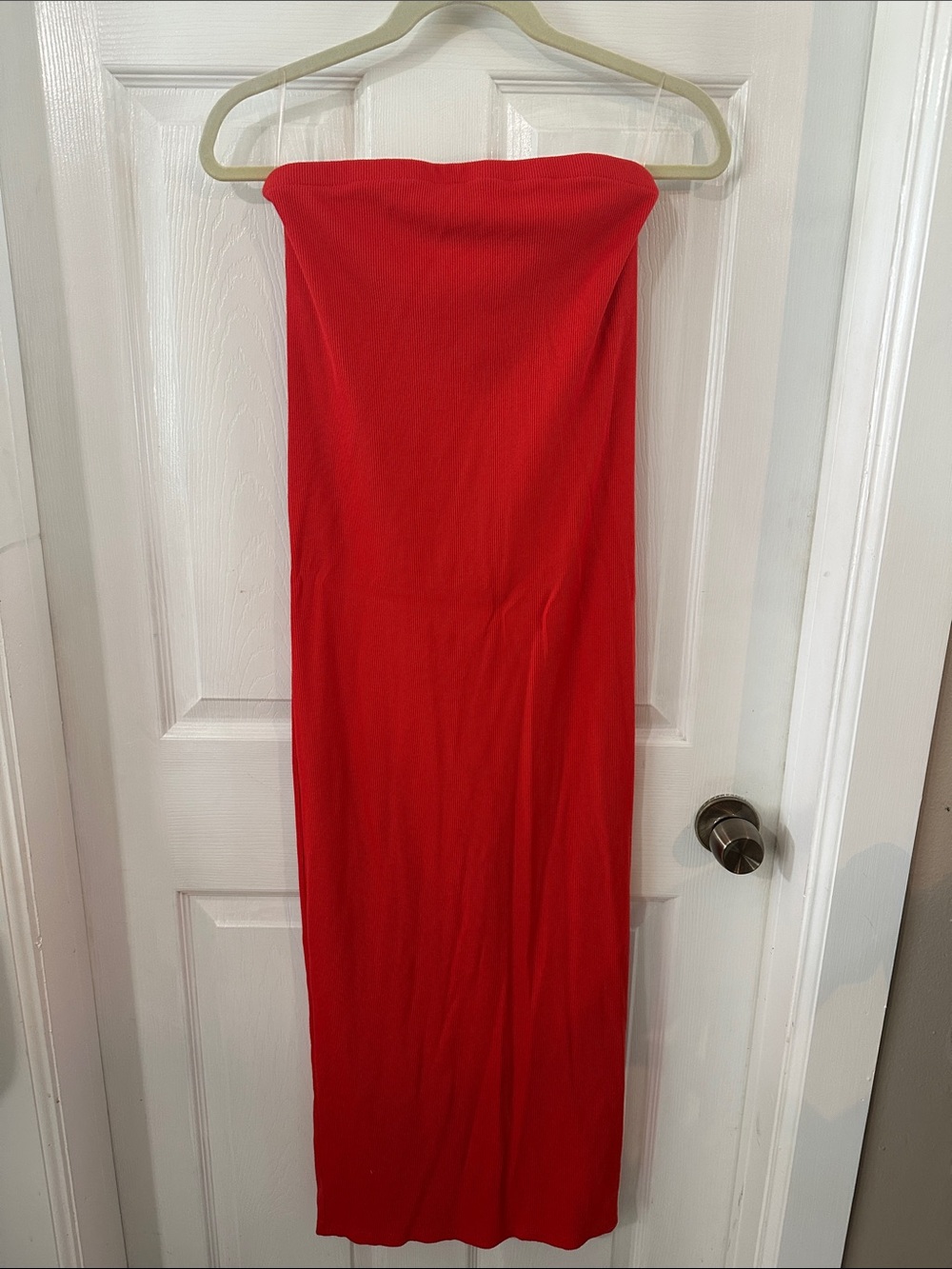 A new day ribbed midi Strapless Red Maxi Tube Dress small